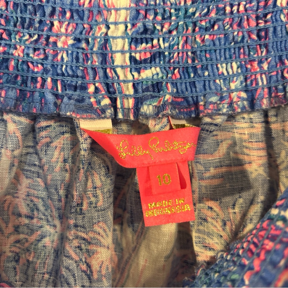 Lilly Pulitzer Keating Short Sleeve Linen Top Oca Blue Sailabration Sz 10-EUC - Picture 6 of 8